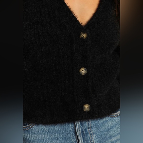 LULUS Cozy Touch Black Eyelash Knit Button-Up Cardigan Sweater - Medium - Picture 4 of 9